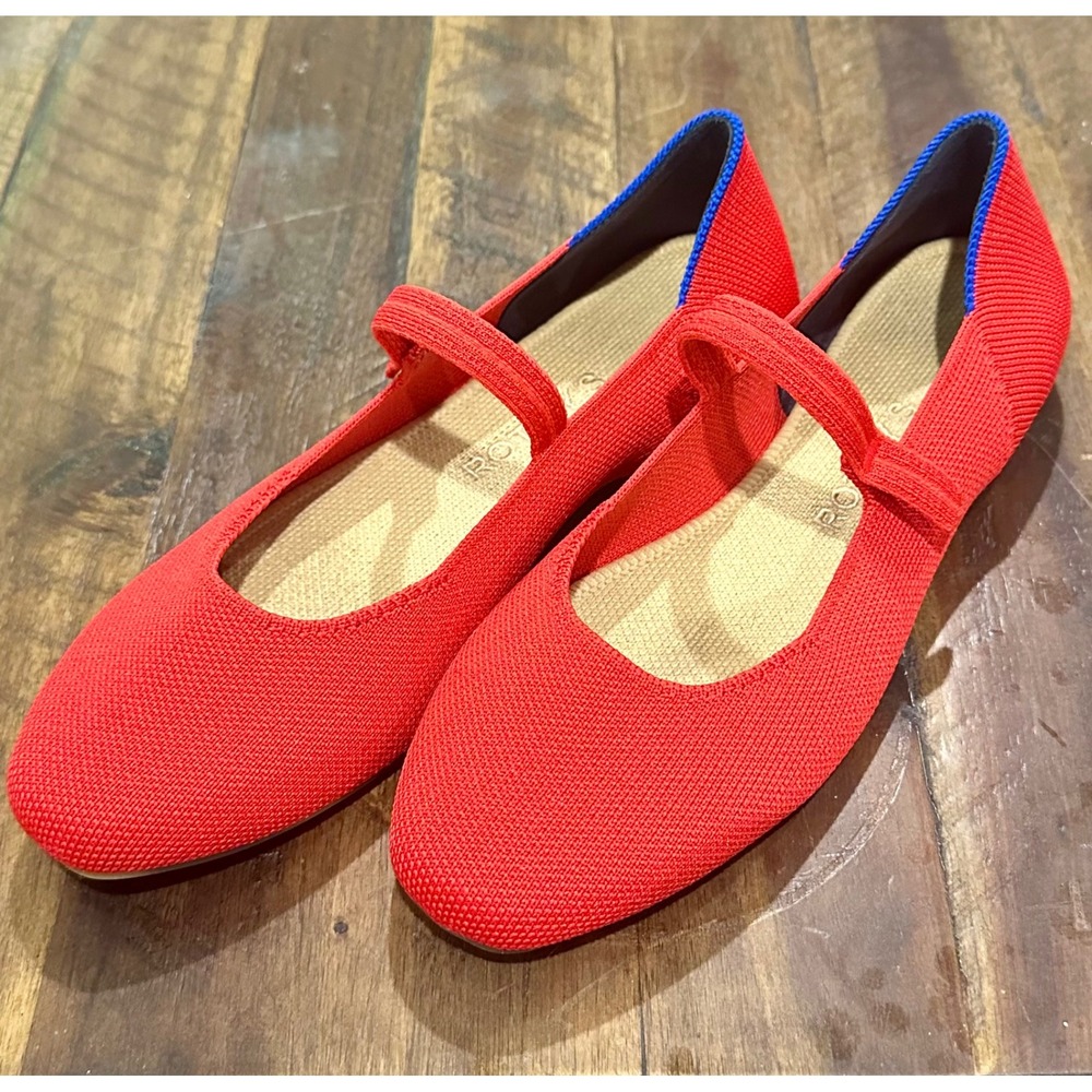 Rothys The Max Square Red Mary Jane Shoes Flats Women 6.5 Sustainable Knit - Picture 1 of 5